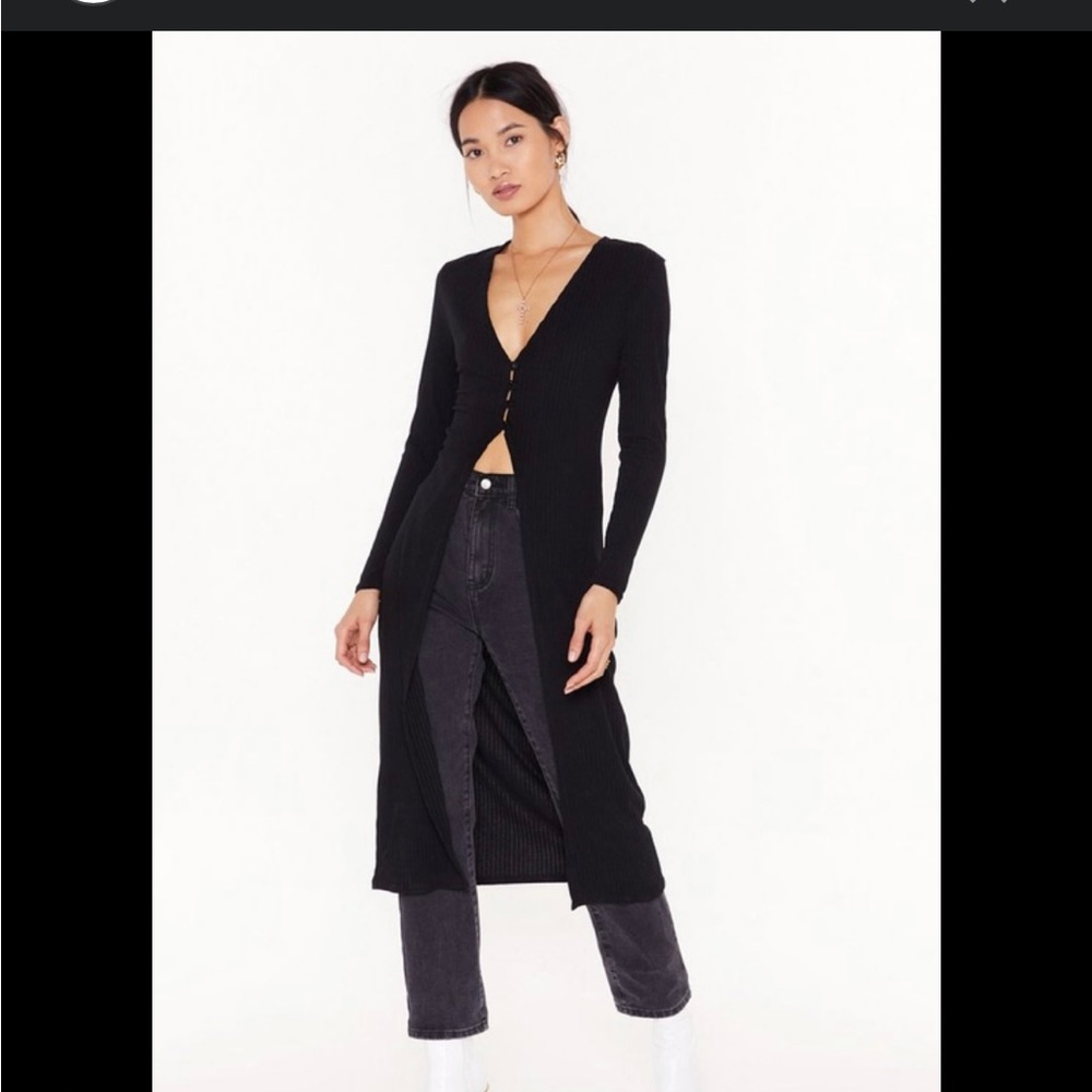 Black longline knit cardigan, size 2